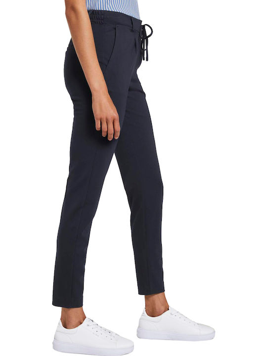 Women's Fabric Trousers Loose Fit Navy Blue