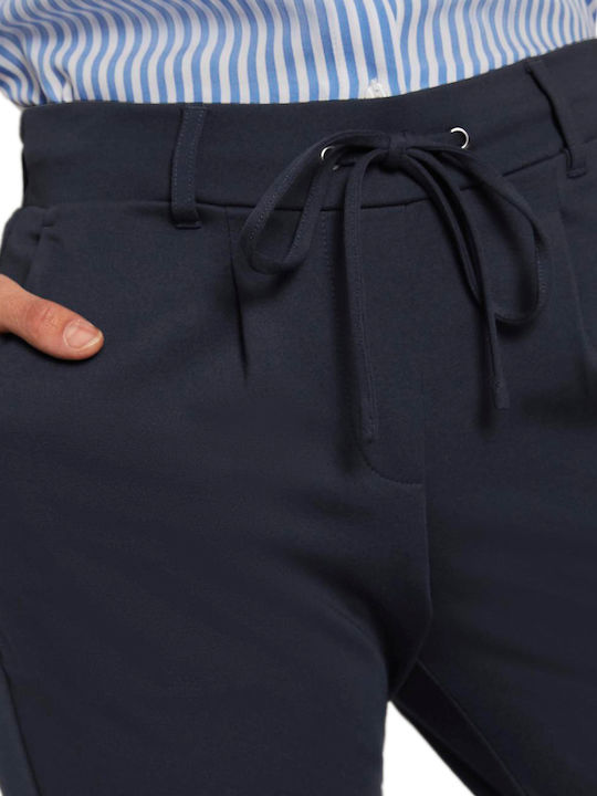 Women's Fabric Trousers Loose Fit Navy Blue