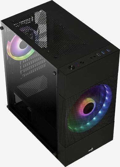 Aerocool Atomic Lite v1 Gaming Mini Tower Κουτί Υπολογιστή με Πλαϊνό Παράθυρο Μαύρο