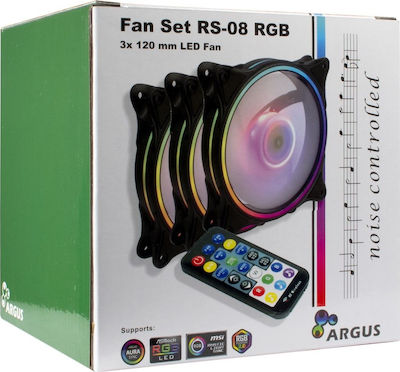 Inter-Tech Argus RGB-Fan Set RS-08 Case Fan 120mm με Σύνδεση 4-Pin Molex 3τμχ