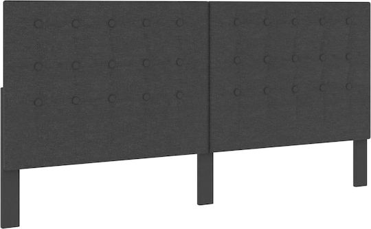 Pat King Size Tapițat cu Material Gri Închis cu Plăci și Saltea 200x200cm