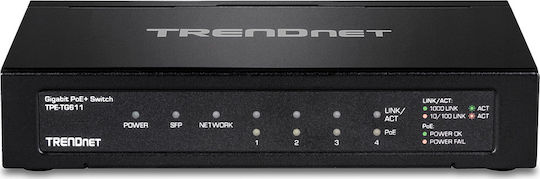 Trendnet TPE-TG611 Unmanaged L2 PoE+ Switch with 6 Gigabit (1Gbps) Ethernet Ports and 1 SFP Port
