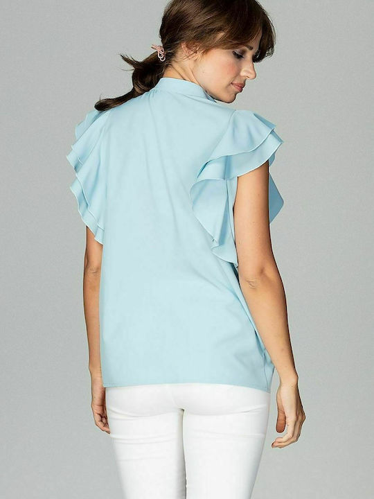 Lenitif K482 Women's Monochrome Short Sleeve Shirt Light Blue