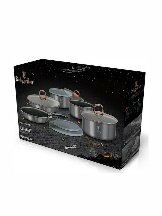 Berlinger Haus Moonlight Collection Cookware Set of Aluminum with Ceramic Coating Silver 12pcs
