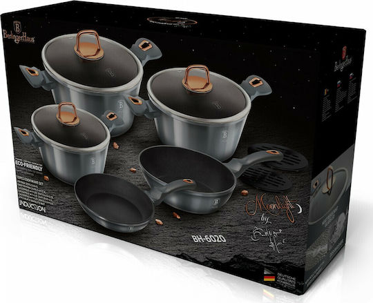 Berlinger Haus Moonlight Collection Aluminum Cookware Set Gray with Stone Interior Coating 5 Pieces