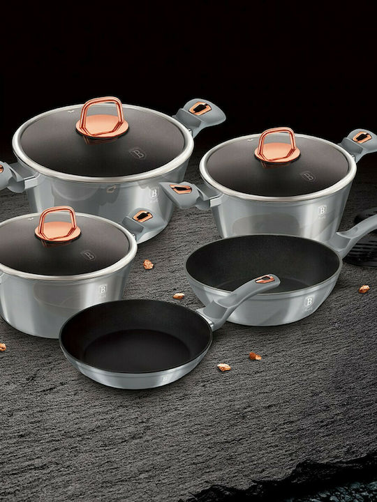 Berlinger Haus Moonlight Collection Aluminum Cookware Set Gray with Stone Interior Coating 5 Pieces
