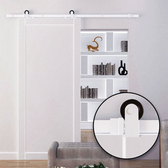 HomCom Μηχανισμός Συρόμενης Ξύλινης Πόρτας 183cm Λευκός