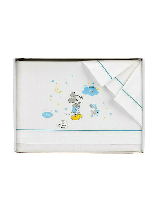 Interbaby Baby Bettlaken Set mit Angepasst Mickey Weiß 80x140cm