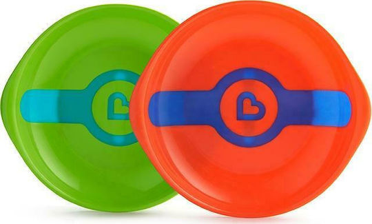 Munchkin Παιδικό Πιάτο Φαγητού Hot Plates από Πλαστικό Πορτοκαλί & Πράσινο 2τμχ