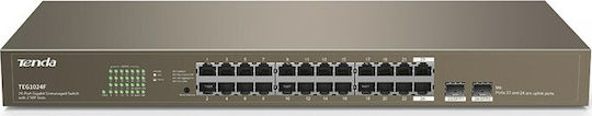 Tenda Unmanaged L2 Switch με 24 Θύρες Gigabit (1Gbps) Ethernet και 2 SFP Θύρες