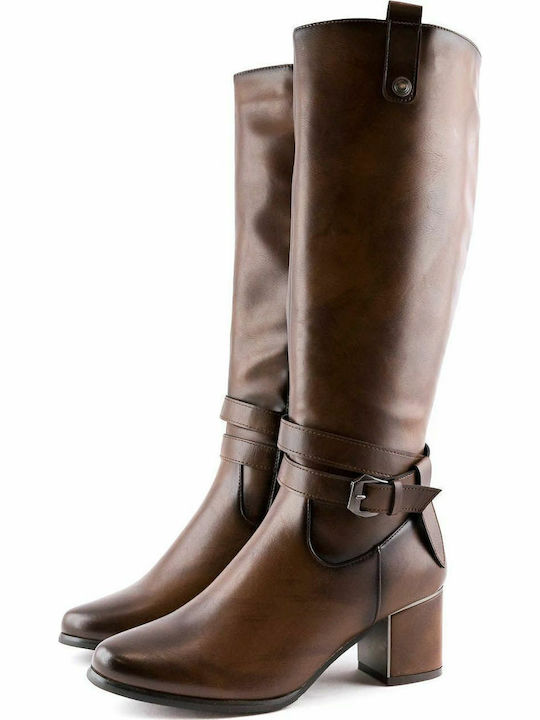 Anatomic Synthetic Leather Medium Heel Women's Boots with Zipper Brown