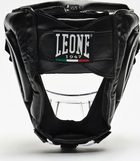Leone Plastic Pad Adult Full Face Boxing Headgear Synthetic Leather Black
