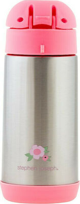 Stephen Joseph Leopard Kinder Trinkflasche Thermos Rostfreier Stahl mit Strohhalm Rosa 350ml