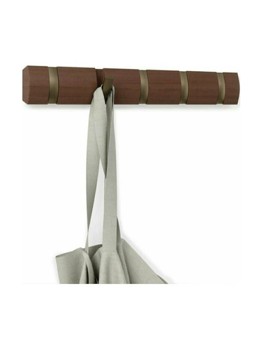 Umbra Wooden Wall Hanger Flip 5 Hook with 5 Slots Brown 50.8x3.2x6.7cm