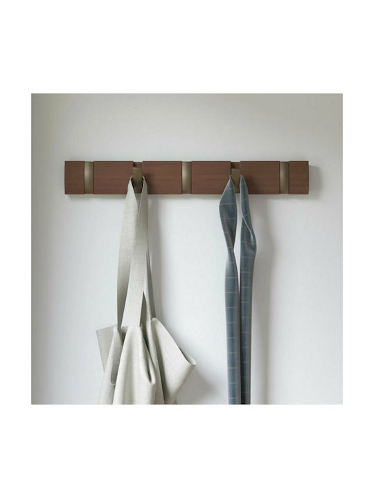 Umbra Wooden Wall Hanger Flip 5 Hook with 5 Slots Brown 50.8x3.2x6.7cm
