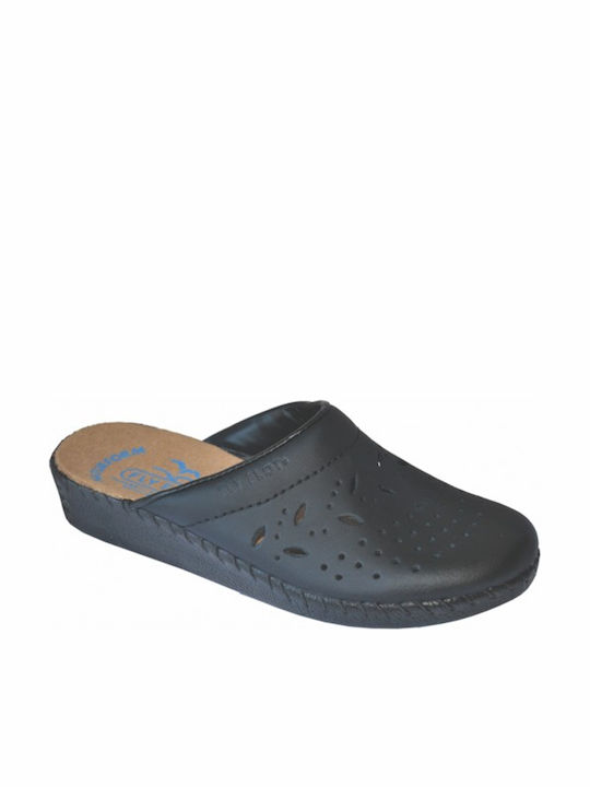Fly Flot Women's Leather Anatomic Clogs Black