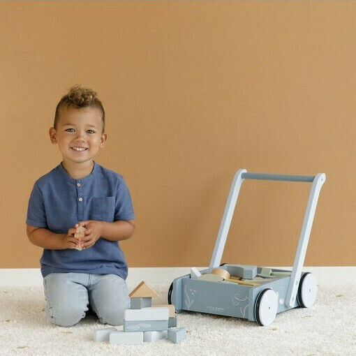 Little Dutch Building Blocks Wooden Walker Trolley For 1+ Years 27 Pieces