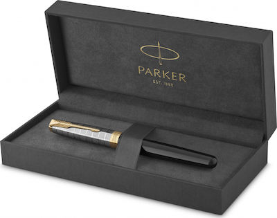 Parker Sonnet Premium Schreibfeder Fein Schwarz aus Aluminium mit Blau Tinte