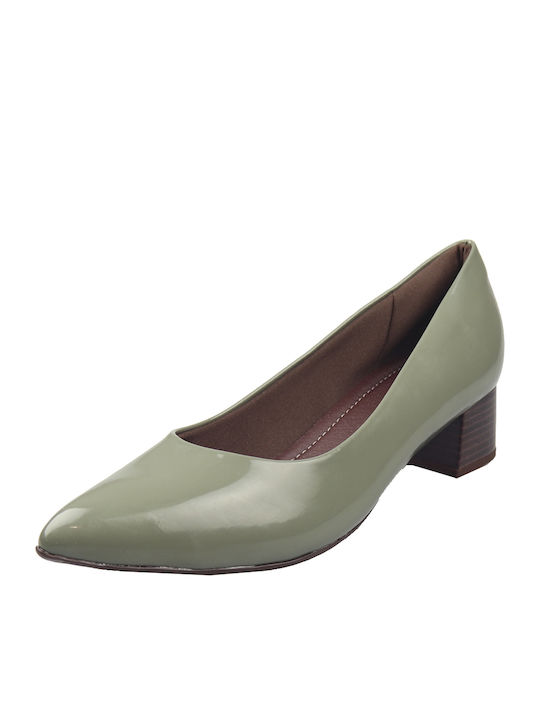 Anatomic Patent Leather Pointed Toe Khaki Low Heels
