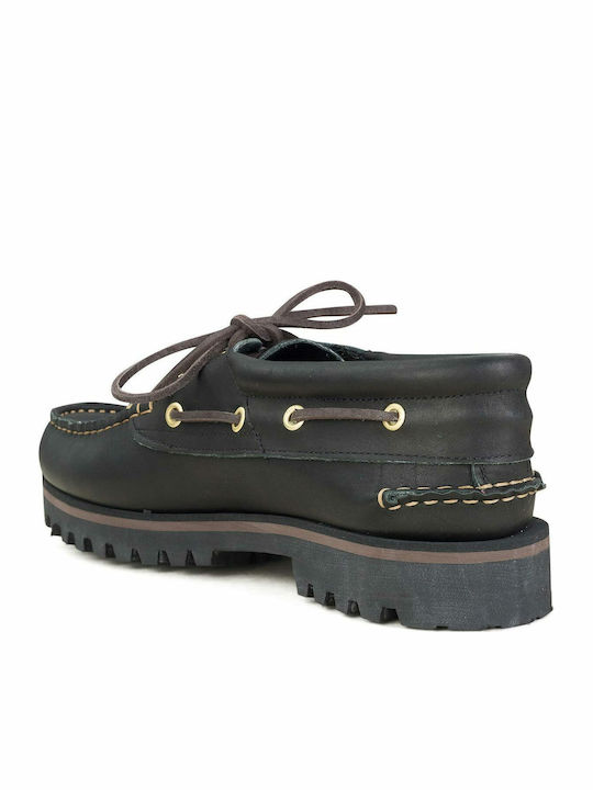 CL4 Tractor Men's Leather Boat Shoes Black