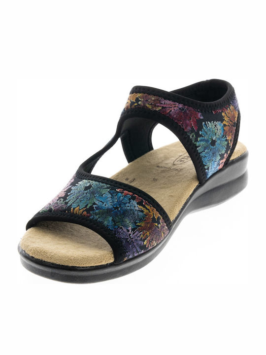 Damen Anatomische Flache Sandalen Schwarz