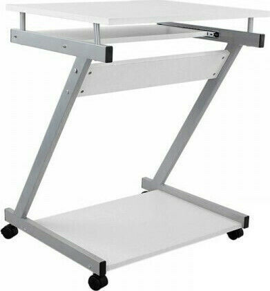 Computer Office Wooden White with Metal Legs 60x48x73cm