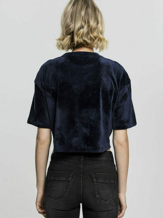 Urban Classics TB1729 Winter Women's Velvet Blouse Short Sleeve Navy Blue