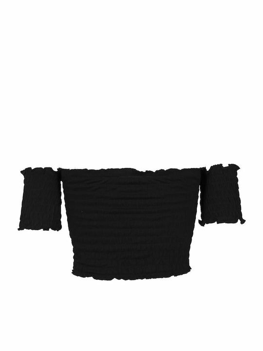 Women's Summer Crop Top Off-Shoulder Short Sleeve Black