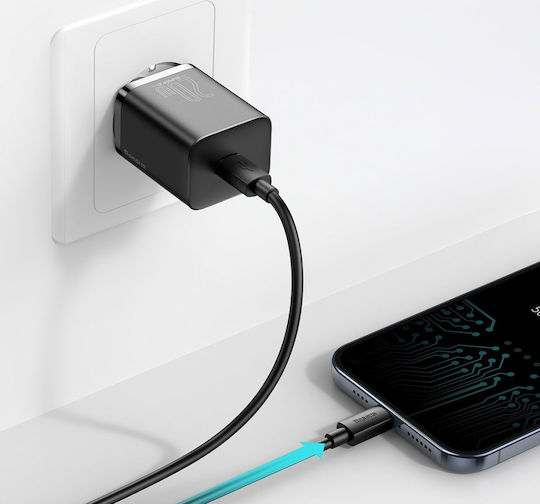 Baseus Charger with USB-C Port and Cable USB-C - Lightning 20W Power Delivery Blacks (Super Si)