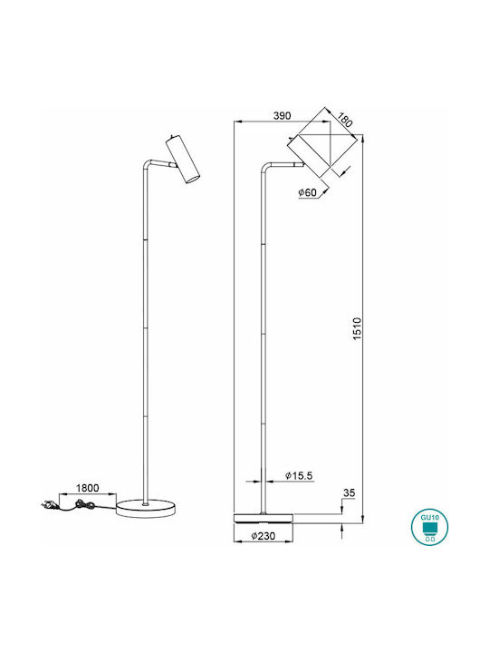 Trio Lighting Marley Φωτιστικό Δαπέδου Υ151xΜ45εκ. με Ντουί για Λαμπτήρα GU10 Ασημί