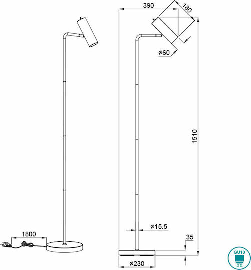 Trio Lighting Marley Floor Lamp H151xW45cm. with Socket for Bulb GU10 Silver
