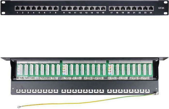 Goobay Patch Panel for Rack 1U 19" with 24 cat6a Ports Black