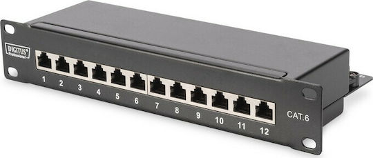 Digitus Shielded Patch Panel for Rack 1U 10" with 12 cat6 Ports Black