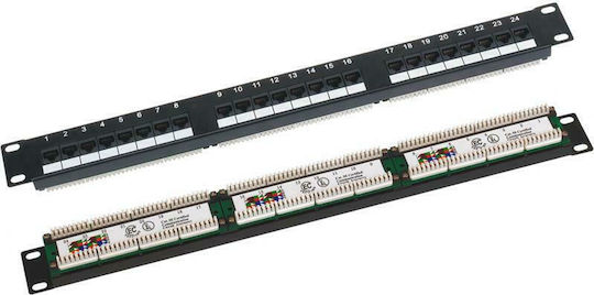 A-LAN Patch Panel για Rack 1U 19" 24 Θυρών cat5e Μαύρο
