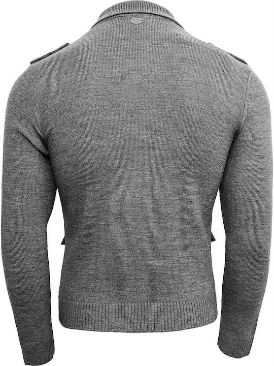 Men's knitted cardigan with cross-button closure - Grey