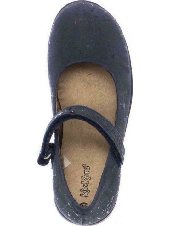 Kids Leather Ballerinas Ambellie with Hoop & Loop Closure Blue