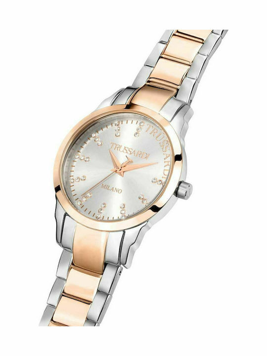 Trussardi T-Bent Γυναικείο Ρολόι 32mm Μπαταρίας με Ασημί Μεταλλικό Μπρασελέ