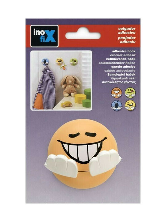Inofix Plastic Self-Adhesive Kids Wall Hanger with Hooks Orange 6.5x6.5x4.7cm
