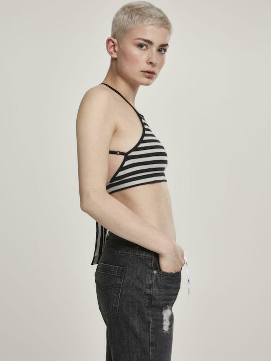 Triangle Women's Summer Crop Top Cotton with Straps Striped Black / Grey