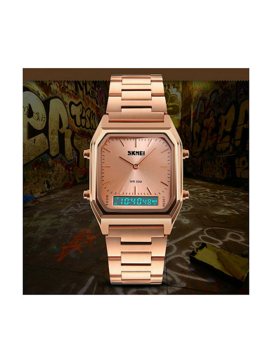 Skmei 1220 Watch Battery with Pink Gold Metal Bracelet 7001