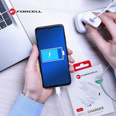 Forcell Φορτιστής με Θύρα USB-C και Καλώδιο Lightning 20W Power Delivery Λευκός (5903396072451)