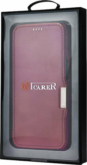 iCarer Curved Edge Genuine Leather Book Δερμάτινο / Δερματίνης Κόκκινο (iPhone 12 Pro Max)