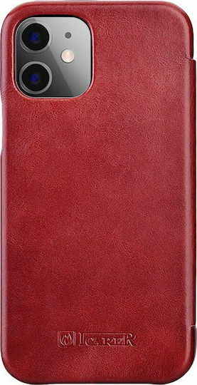 iCarer Curved Edge Genuine Leather Book Δερμάτινο / Δερματίνης Κόκκινο (iPhone 12 Pro Max)