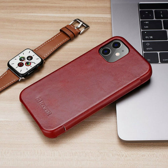 iCarer Curved Edge Genuine Leather Book Δερμάτινο / Δερματίνης Κόκκινο (iPhone 12 Pro Max)