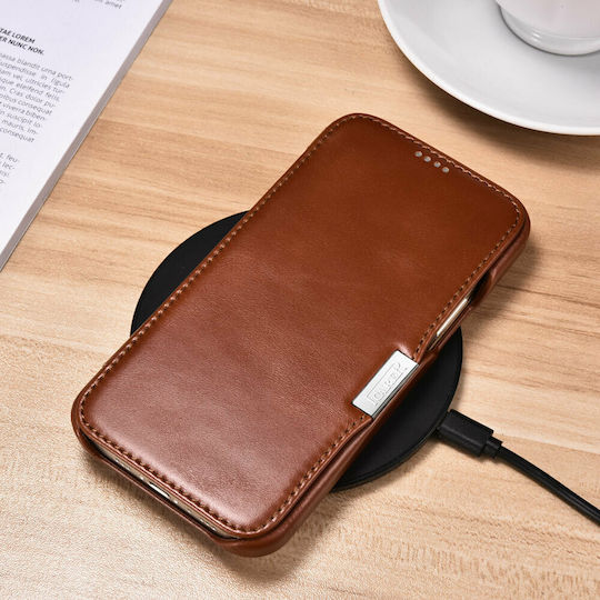 iCarer Side-Open Genuine Leather Book Leather / Synthetic Leather Black (iPhone 12 Pro Max)