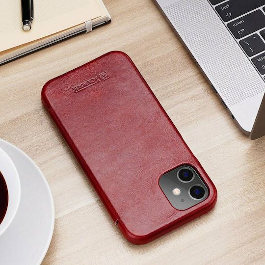 iCarer Curved Edge Genuine Leather Book Δερμάτινο / Δερματίνης Κόκκινο (iPhone 12 Pro Max)