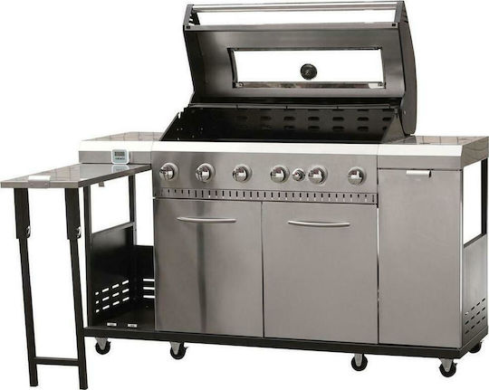 Grill Chef Ψησταριά Υγραερίου Μαντεμένιας Σχάρας και Πλάκας με 6 Εστίες 21kW και Πλαϊνό Μάτι 3kW