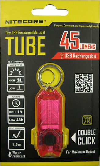 NiteCore Rechargeable Keychain Flashlight LED IP65 with Maximum Brightness 45lm Tube Embedded Pink