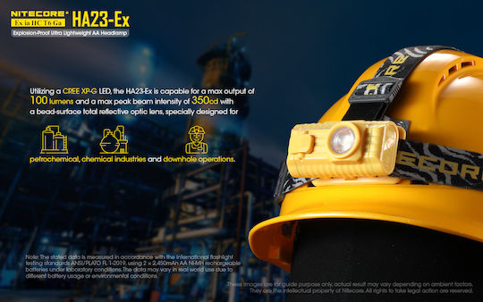 NiteCore Explosionsgeschützt Stirnlampe LED IP67 mit maximaler Helligkeit 100lm Ha23ex Schwarz