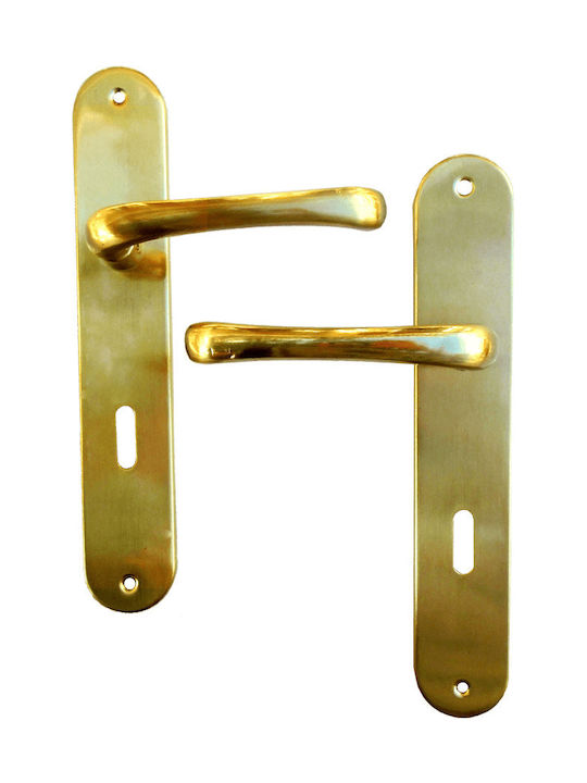 Import Hellas Lever Middle Door with Plate 215 36-0217 Pair Gold